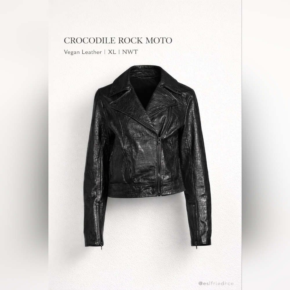 ModCloth Croc Embossed Moto Jacket XL NWT Vegan Leather Cropped